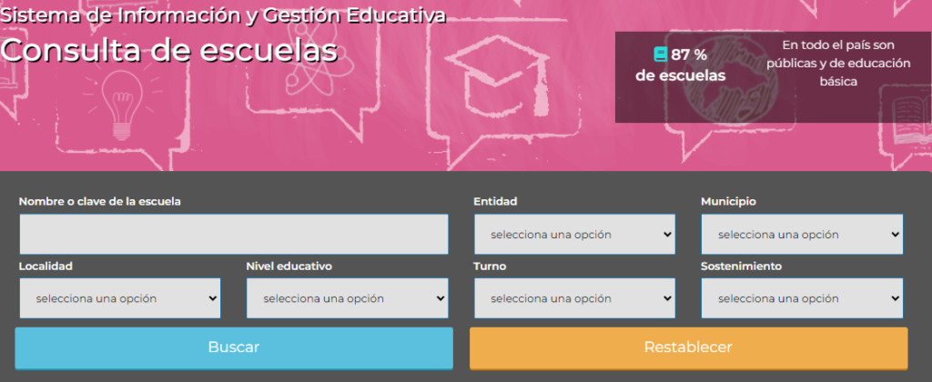 Plataforma del SIGED para consultar CCT de escuelas
