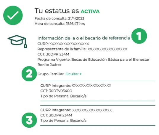 Estatus "Activa" en el Programa de Becas Benito Juárez