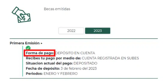 Sección de Forma de Pago en el Buscador de Estatus