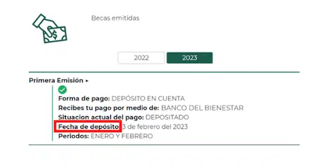 Sección de Fecha de Depósito en el Buscador de Estatus